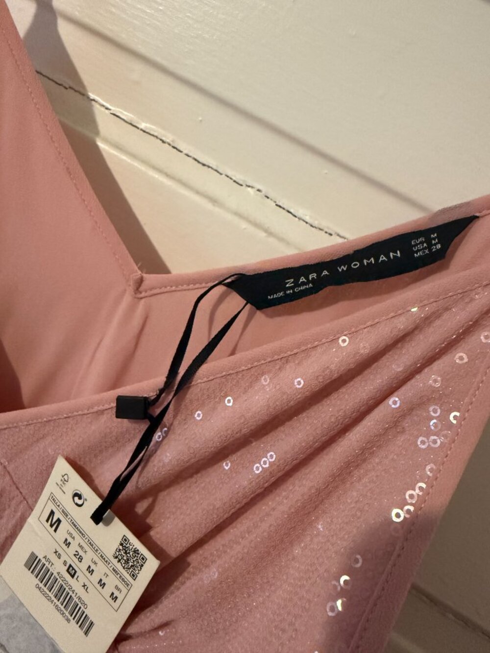 Zara Pink Sequin Pleated Midi Dress SzM - Picture 4 of 8